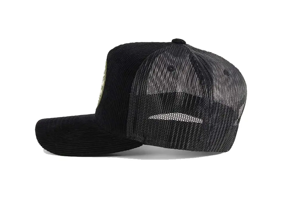 Wholesale Products Custom Logo High Quality Trucker Hat 5-Panel Flat Brim Black Color High Profile Corduroy Trucker Hat 2