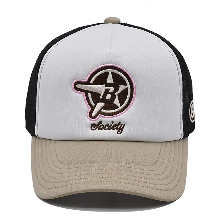 Wholesale Products Foam Trucker Hat 5 Panels Curved Brim High Quality Beige/White Color Low Profile Cotton Trucker Hat 1