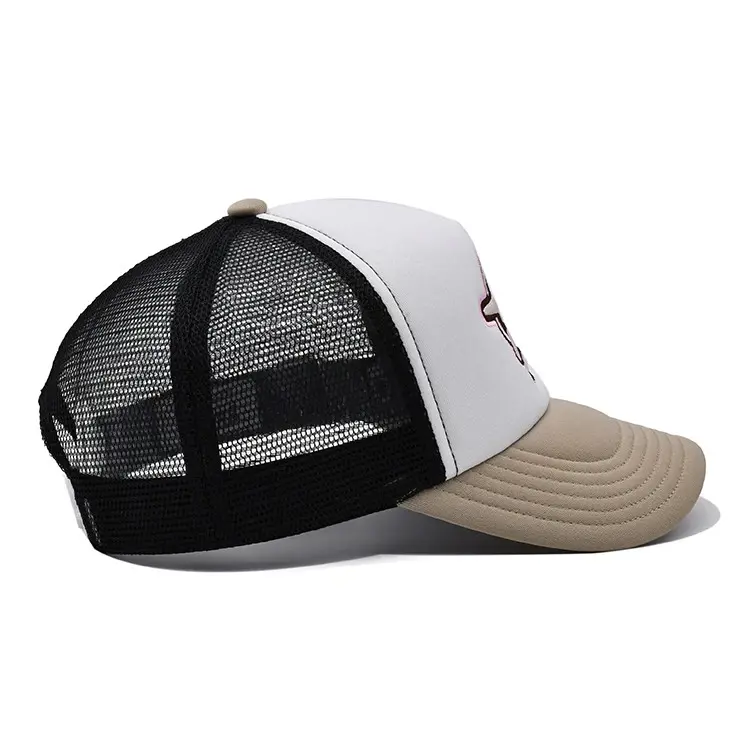 Wholesale Products Foam Trucker Hat 5 Panels Curved Brim High Quality Beige/White Color Low Profile Cotton Trucker Hat 3
