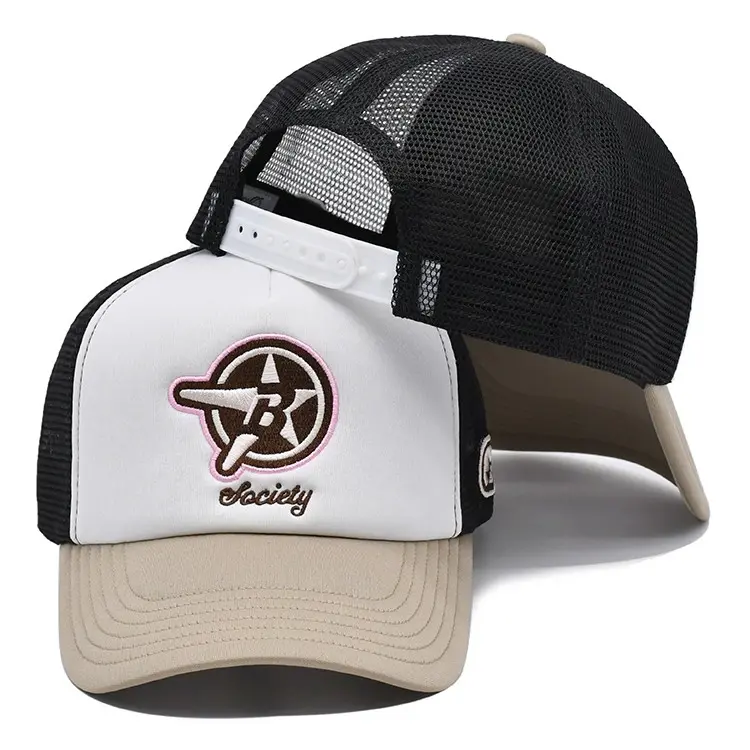 Wholesale Products Foam Trucker Hat 5 Panels Curved Brim High Quality Beige/White Color Low Profile Cotton Trucker Hat 5