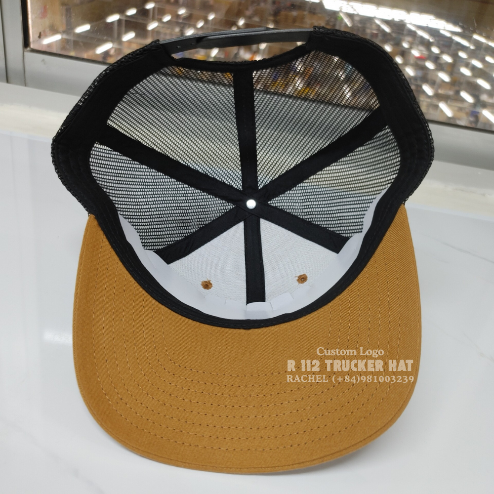 Wholesale R 112 Trucker Hats 6 Panel Custom Embroidered/Woven/Leather Patch Logo Sporty Modern Styles Vietnam Headwear Factory 3