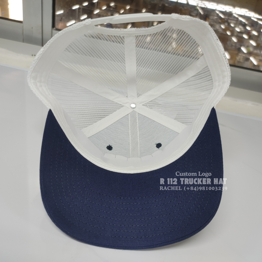 Wholesale R 112 Trucker Hats 6 Panel Leather Patches Custom Embroidered Logo Structured Caps For Brand Collections Vietnam OEM 4