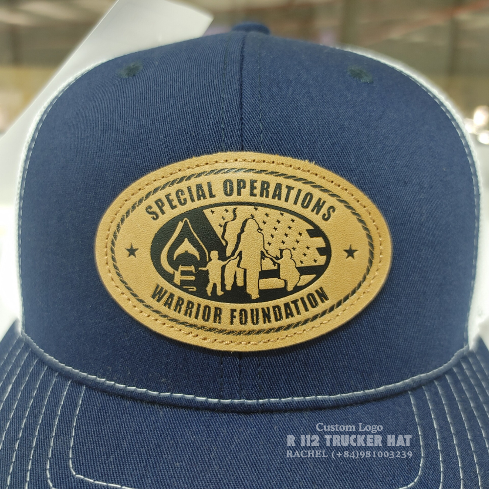 Wholesale R 112 Trucker Hats 6 Panel Leather Patches Custom Embroidered Logo Structured Caps For Brand Collections Vietnam OEM 3