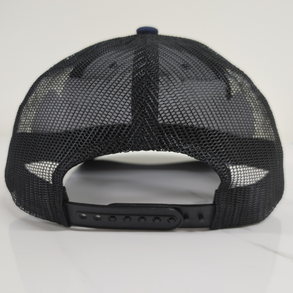 Wholesale Ri 112 6 Panel Trucker Hat Custom 2D Embroidery Blue/Black Mesh for All Activities in the Sun OEM Manufacturing 4