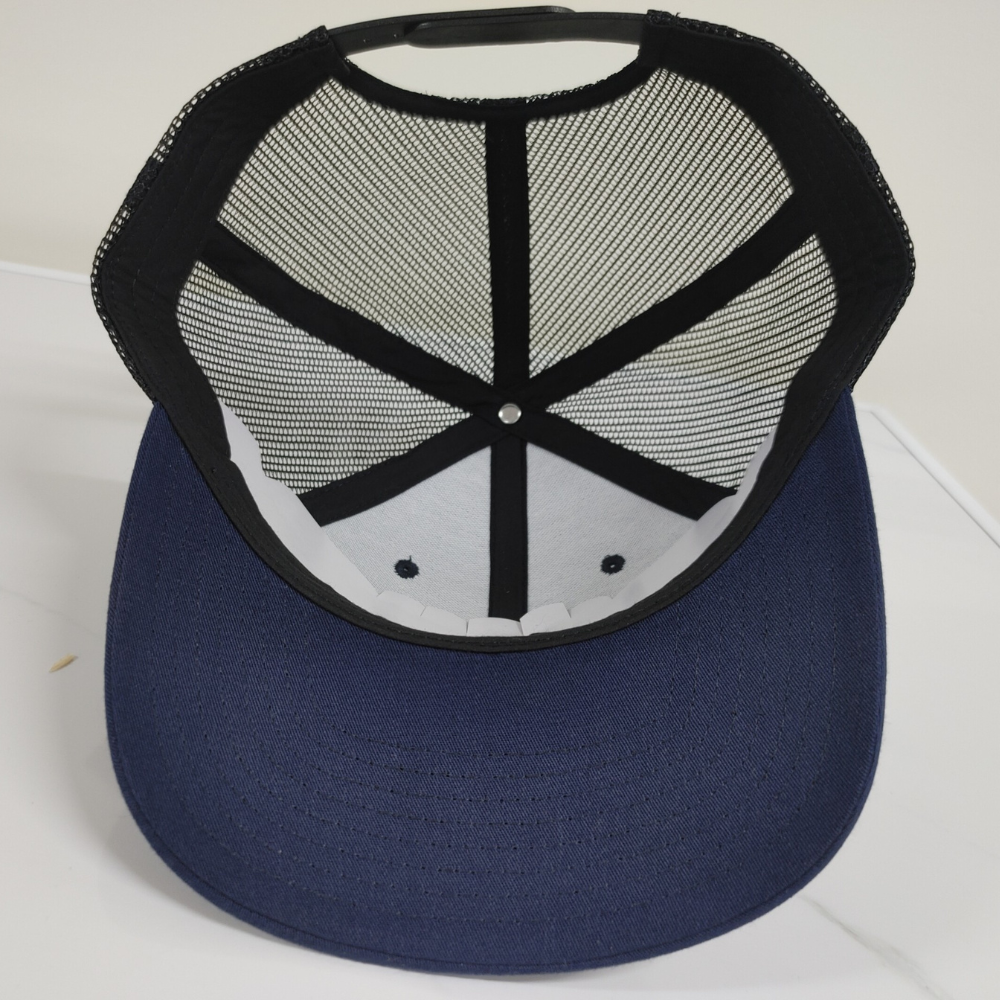 Wholesale Ri 112 6 Panel Trucker Hat Custom 2D Embroidery Blue/Black Mesh for All Activities in the Sun OEM Manufacturing 5