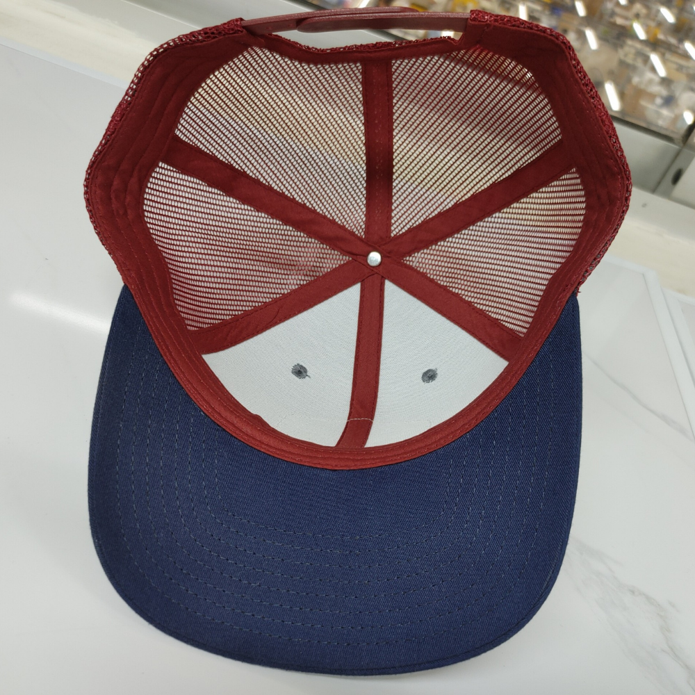 Wholesale Ri 112 Trucker Hat 6 Panel Structured Cap With Woven Patches Logo Single Breasted Buckle Navy Gray Red Mixed Color 5