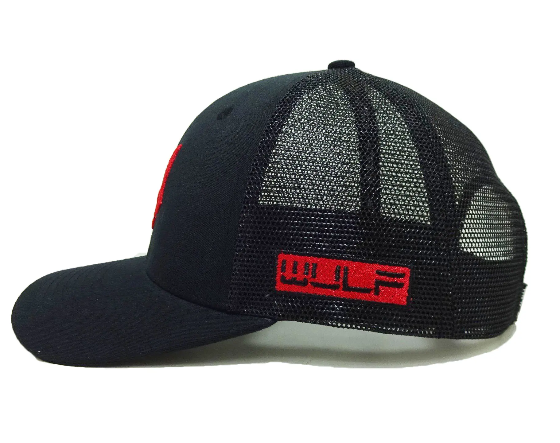 Wholesale Wulf Logo Black Trucker Hats Outdoor 6 Panels 3D Embroidery Logo Custom Makes Men and Women Sport Hats 2