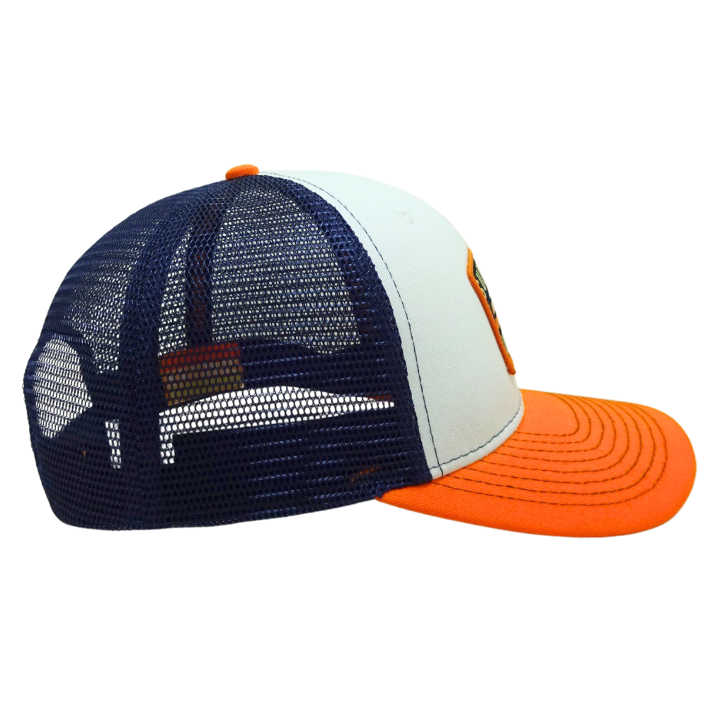 Wholesale XL Trucker Hat Embroidery Woven Patch 6 Panel Custom Button Eyelet Black Mesh Contrast Stitching Printed Seam Tapes 5