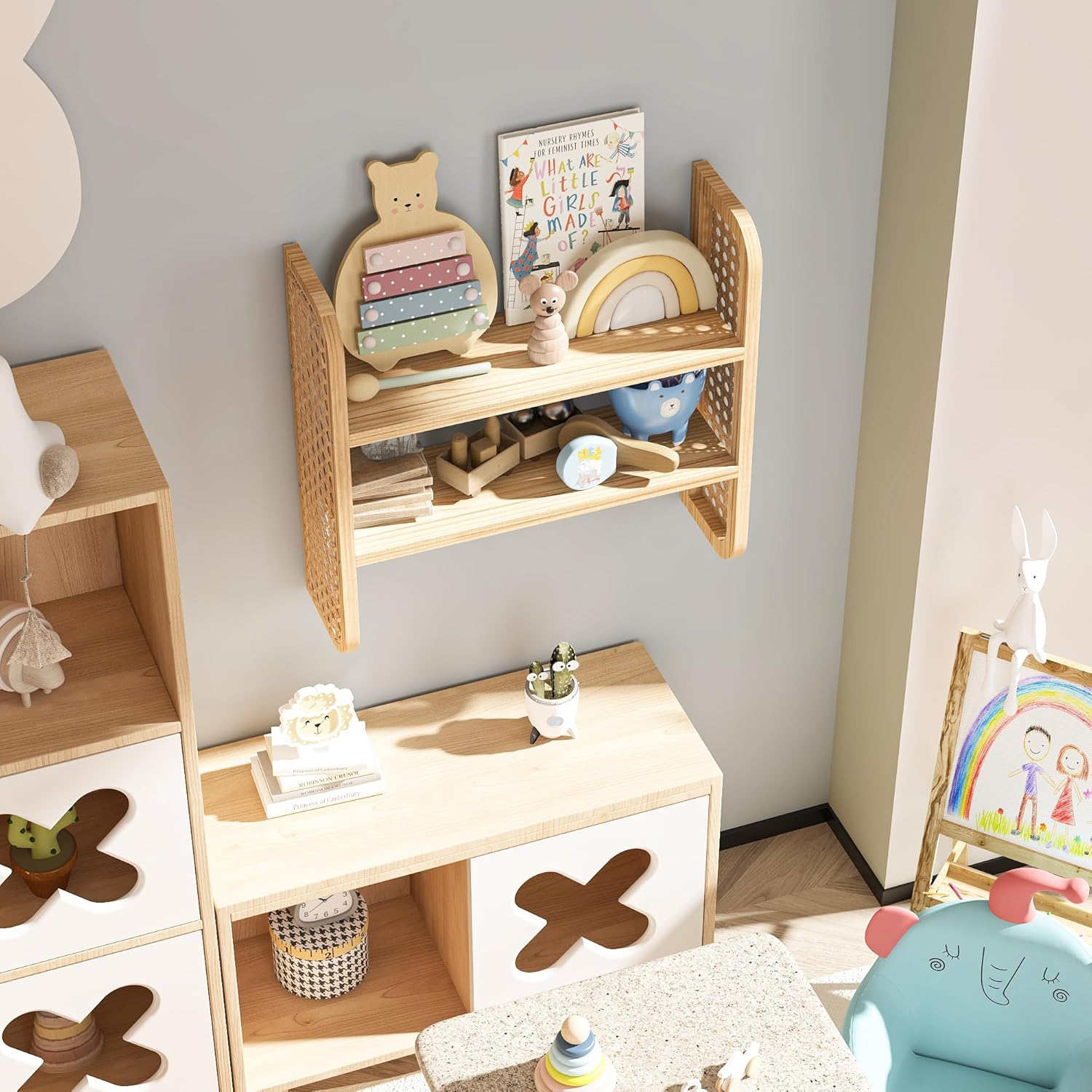Wicker display shelf with bamboo laminate Made In Vietnam Eco-friendly material used for Home decoration Storage shelf Wholesale 4