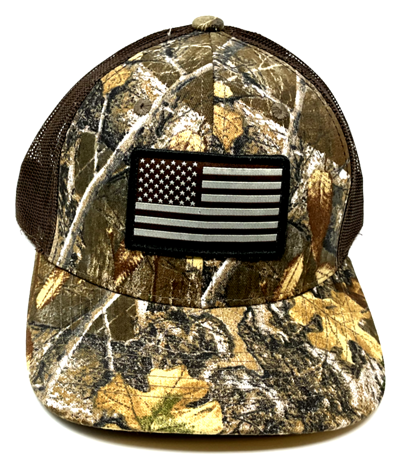 Woodland Camo Woven Patch Logo Wholesale Products Trucker Hat 6-Panel Pre-Curved Brim High Quality Gorras Sports Cap Trucker Hat 1