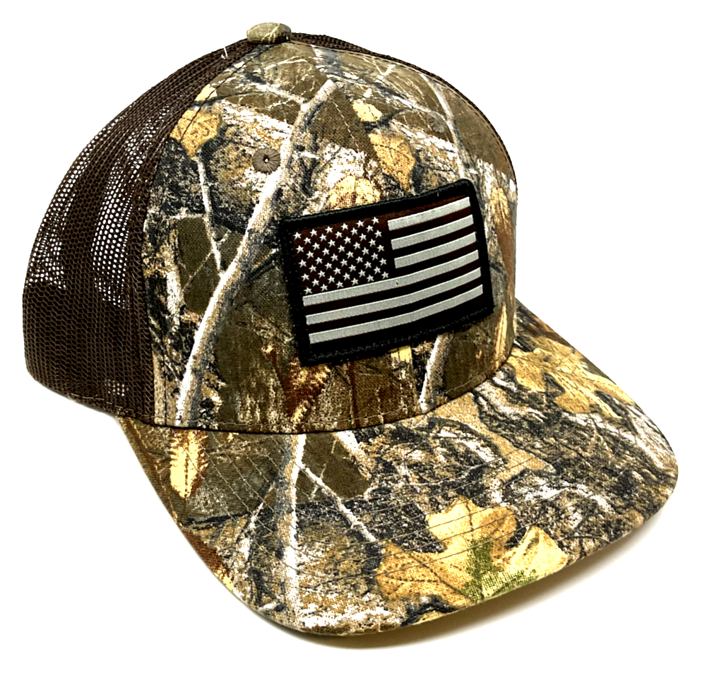 Woodland Camo Woven Patch Logo Wholesale Products Trucker Hat 6-Panel Pre-Curved Brim High Quality Gorras Sports Cap Trucker Hat 3