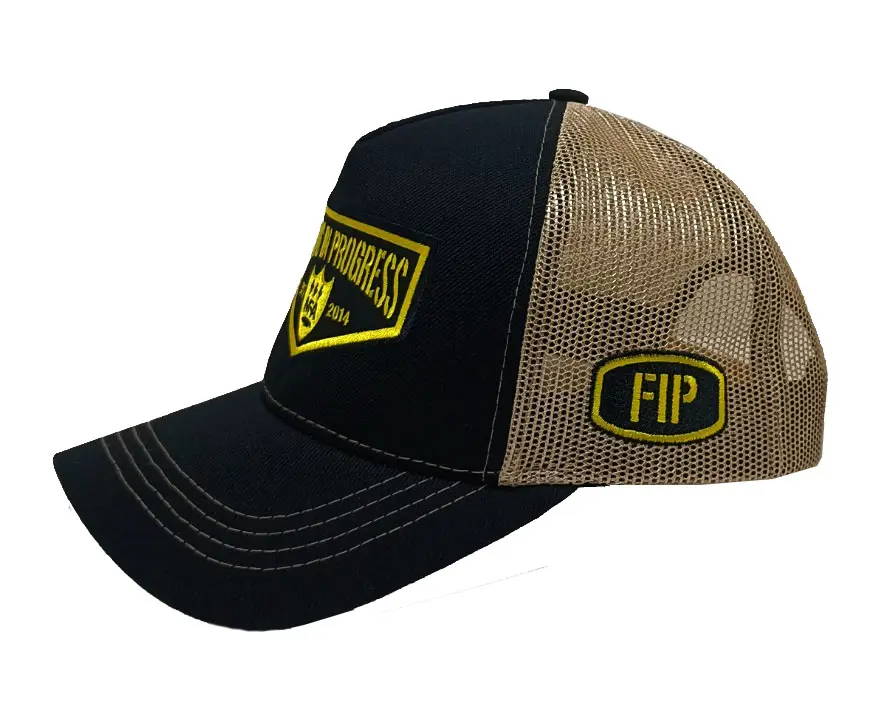 Woven Patch logo 5-Panel Curved Brim High Quality Black Color Medium Profile 65% Cotton and 35% Polyester Fabric Trucker Hat 2