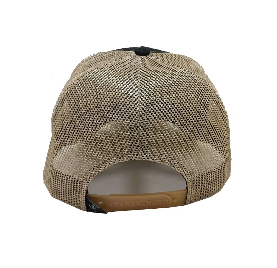 Woven Patch logo 5-Panel Curved Brim High Quality Black Color Medium Profile 65% Cotton and 35% Polyester Fabric Trucker Hat 6