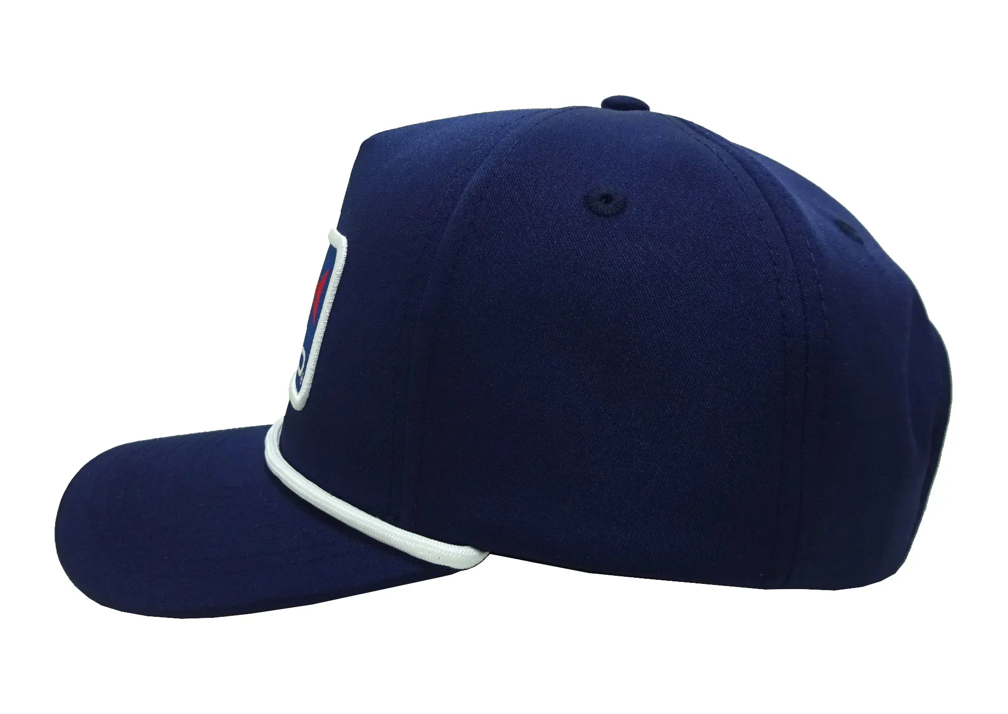 Woven Patch logo 5-Panel Curved Brim High Quality Navy Blue Color Medium Profile 65% Cotton and 35% Polyester Snapback Cap 3