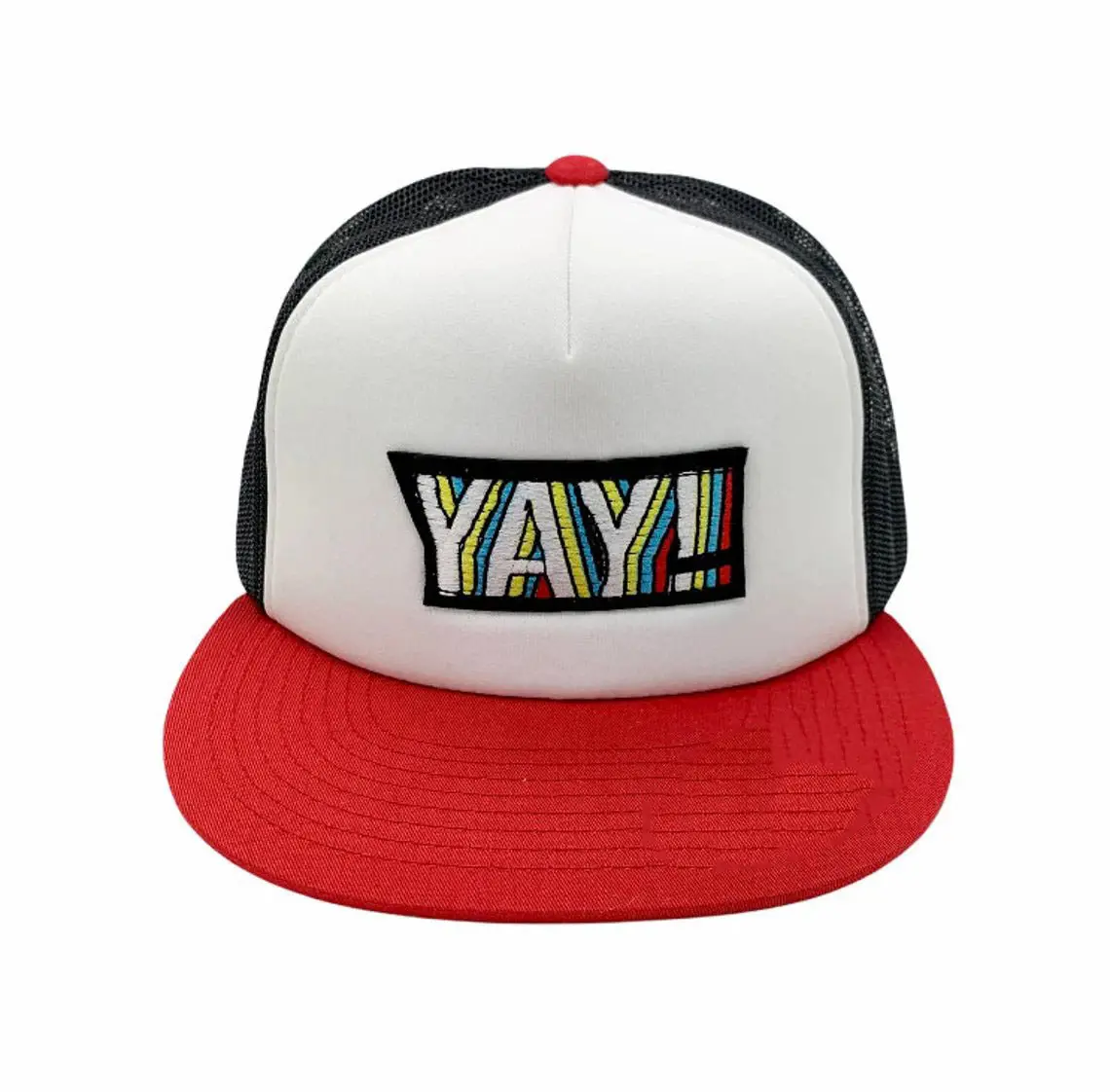 Woven Patch logo 5-Panel White/Red Color High Quality Medium Profile Mesh Fabric Foam Trucker Hat From Vietnam Supplier 1