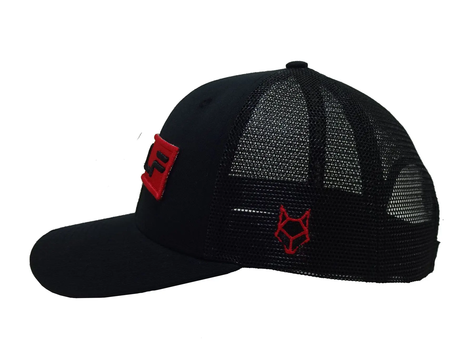Woven Patch Logo 6-Panel Curved Brim High Quality Black Color Medium Profile Adjustable Cotton and Mesh Fabric Trucker Hat 4