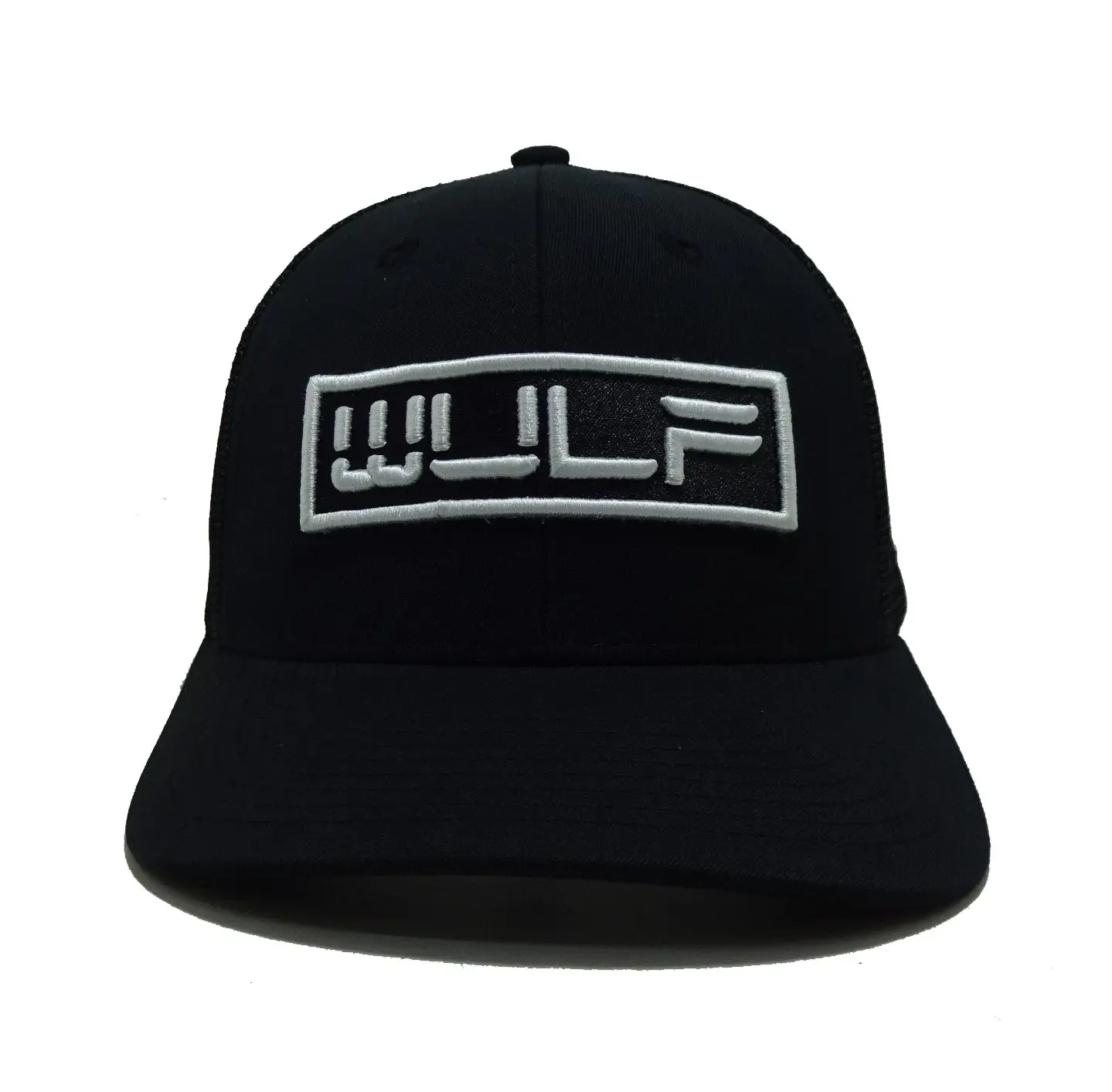 Woven Patch Logo 6-Panel Curved Brim High Quality Black Color Medium Profile Adjustable Cotton and Mesh Fabric Trucker Hat 2