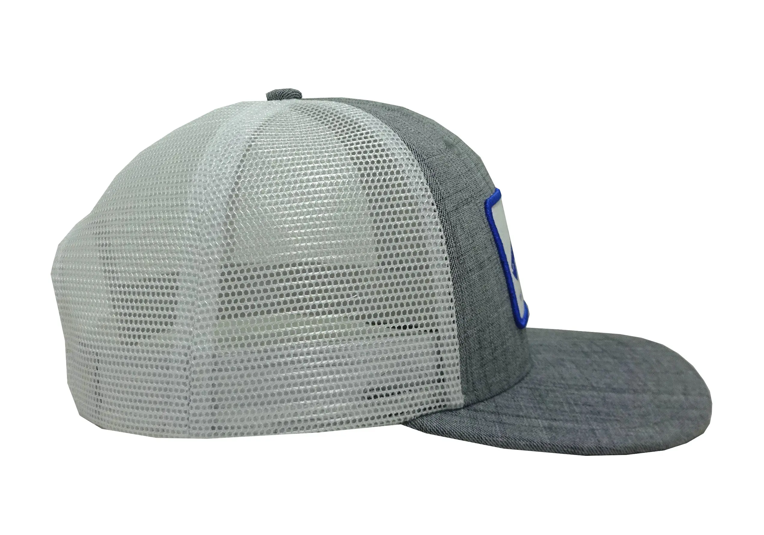 Woven Patch logo 6-Panel Curved Brim High Quality Grey Color Medium Profile Cotton and Mesh Fabric Trucker Hat for Men 3