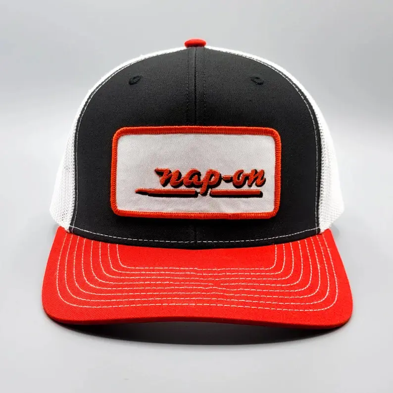 Woven Patch Logo 6-Panel Curved Brim High Quality Structured Medium Profile Cotton and Mesh Fabric Snapback Cap Trucker Hats 1