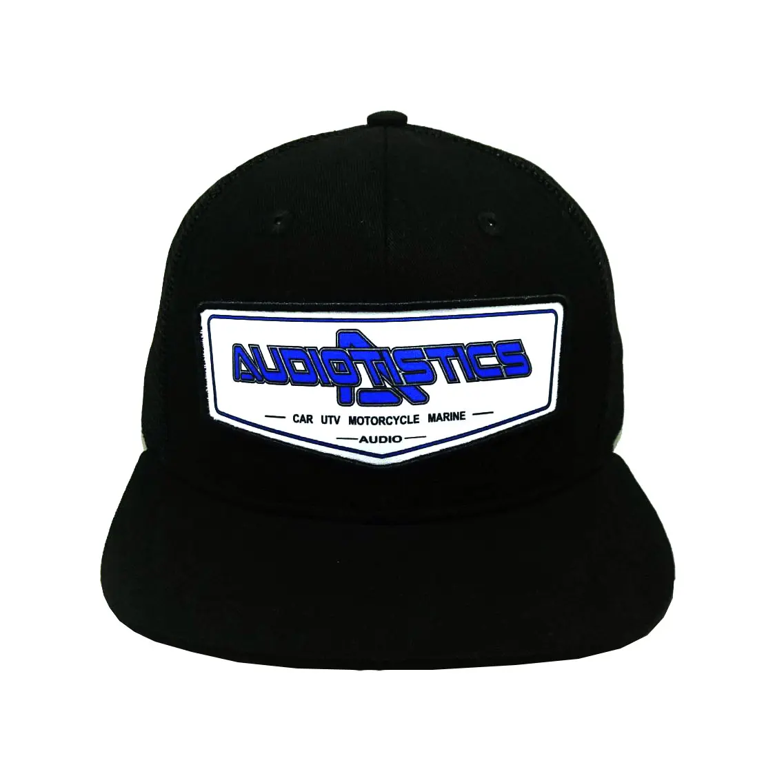 Woven Patch logo 6-Panel Flat Brim High Quality Black Color Medium Profile Trucker Hat for Men from Vietnam Supplier