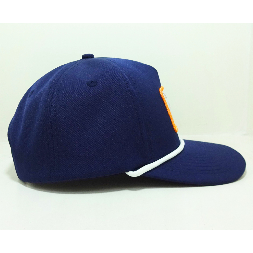 Woven Patch Logo Contrast Rope Hats 5 Panel Soft Structured Slightly Curved Brim Adjustable Snapback Closure Navy Blue/White OEM 4
