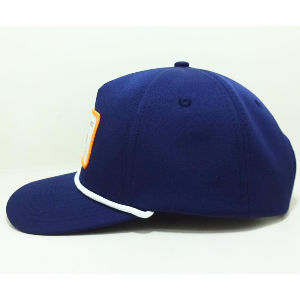 Woven Patch Logo Contrast Rope Hats 5 Panel Soft Structured Slightly Curved Brim Adjustable Snapback Closure Navy Blue/White OEM 3