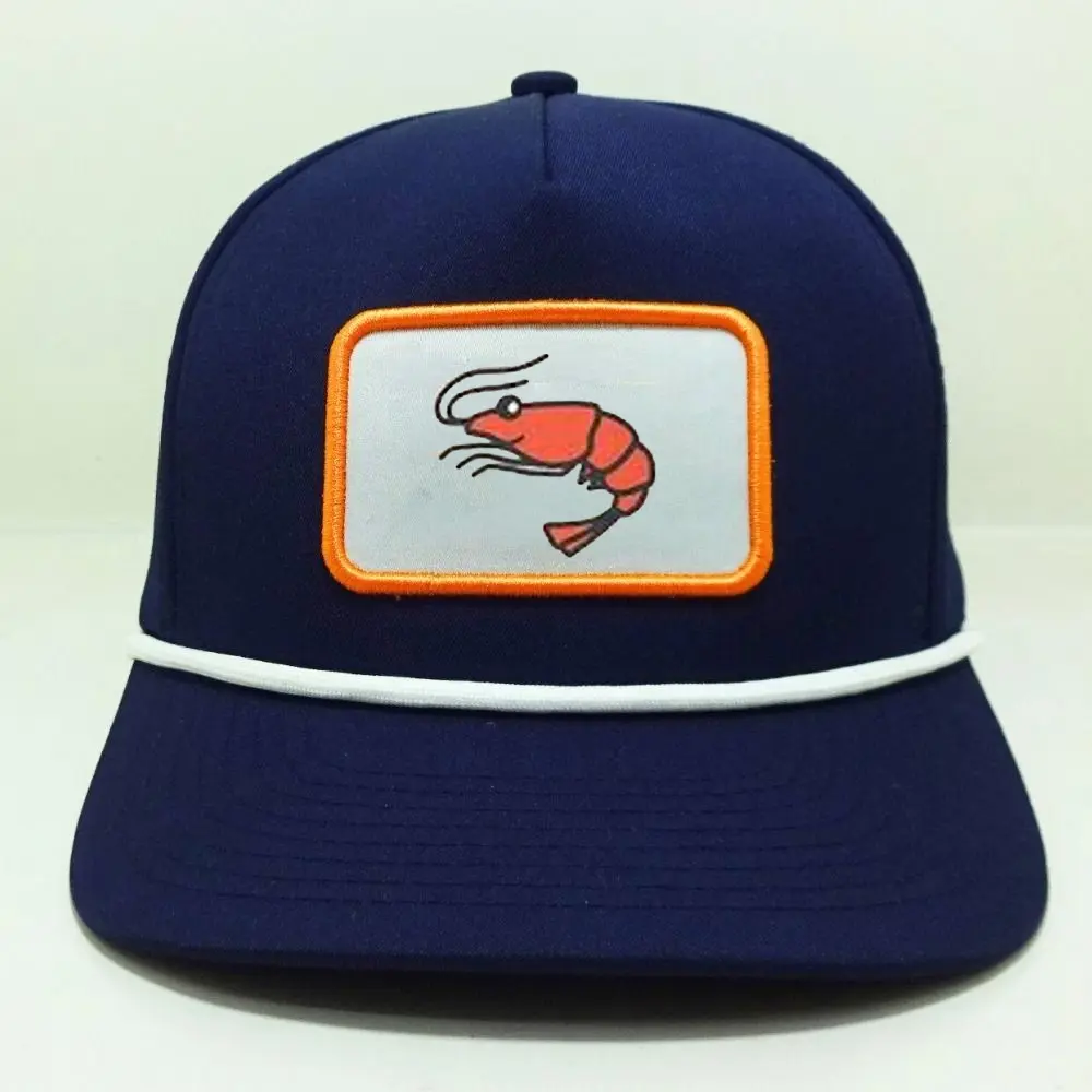 Woven Patch Logo Contrast Rope Hats 5 Panel Soft Structured Slightly Curved Brim Adjustable Snapback Closure Navy Blue/White OEM 2
