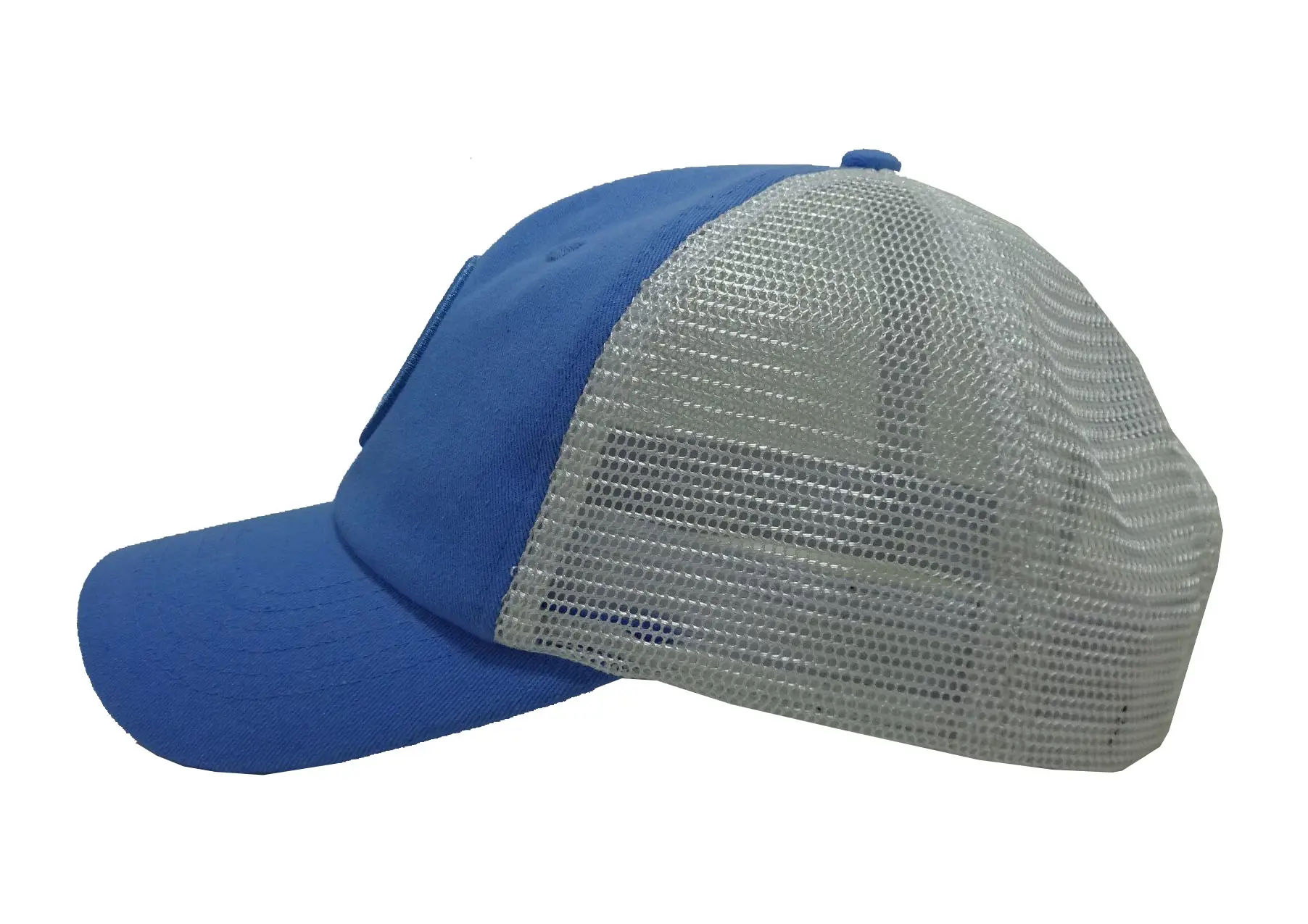 Woven Patch logo Unstructured 6-Panel Curved Brim High Quality Blue Color Low Profile Trucker Hat in Vietnam Factory 4