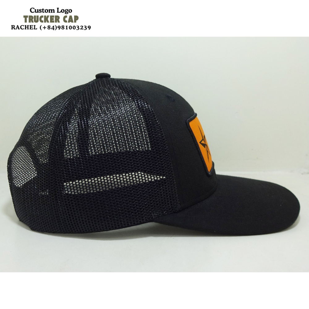 Woven Patches Trucker Hats 6 Panel Structured Gorras Black Breathable Mesh Adjustable Snapback Closure Cap For All Occasions OEM 4
