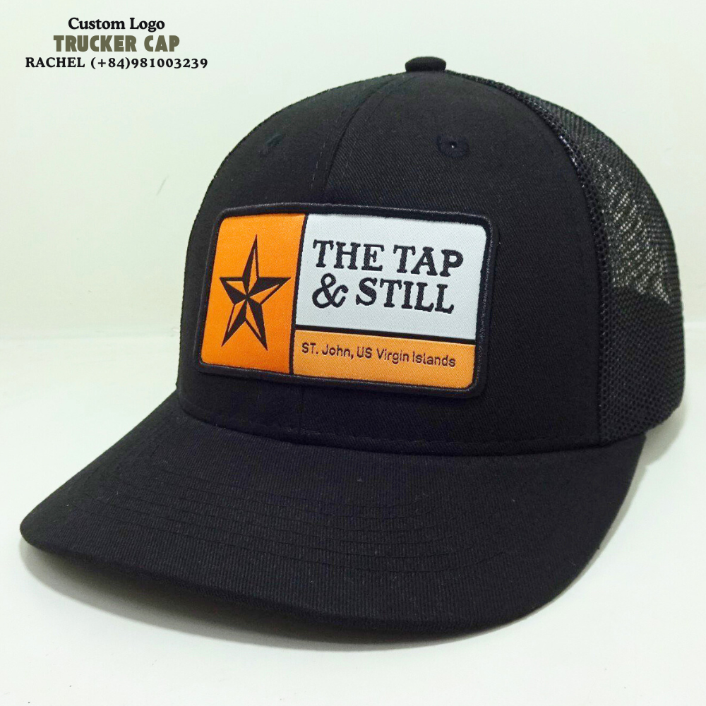 Woven Patches Trucker Hats 6 Panel Structured Gorras Black Breathable Mesh Adjustable Snapback Closure Cap For All Occasions OEM 2