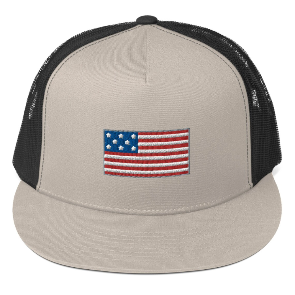 Y 6006 5 Panel Flat Bill Trucker Hat Embroidered American Flag Custom Color Breathable Mesh Adjustable Snapback Closure Unisex 2