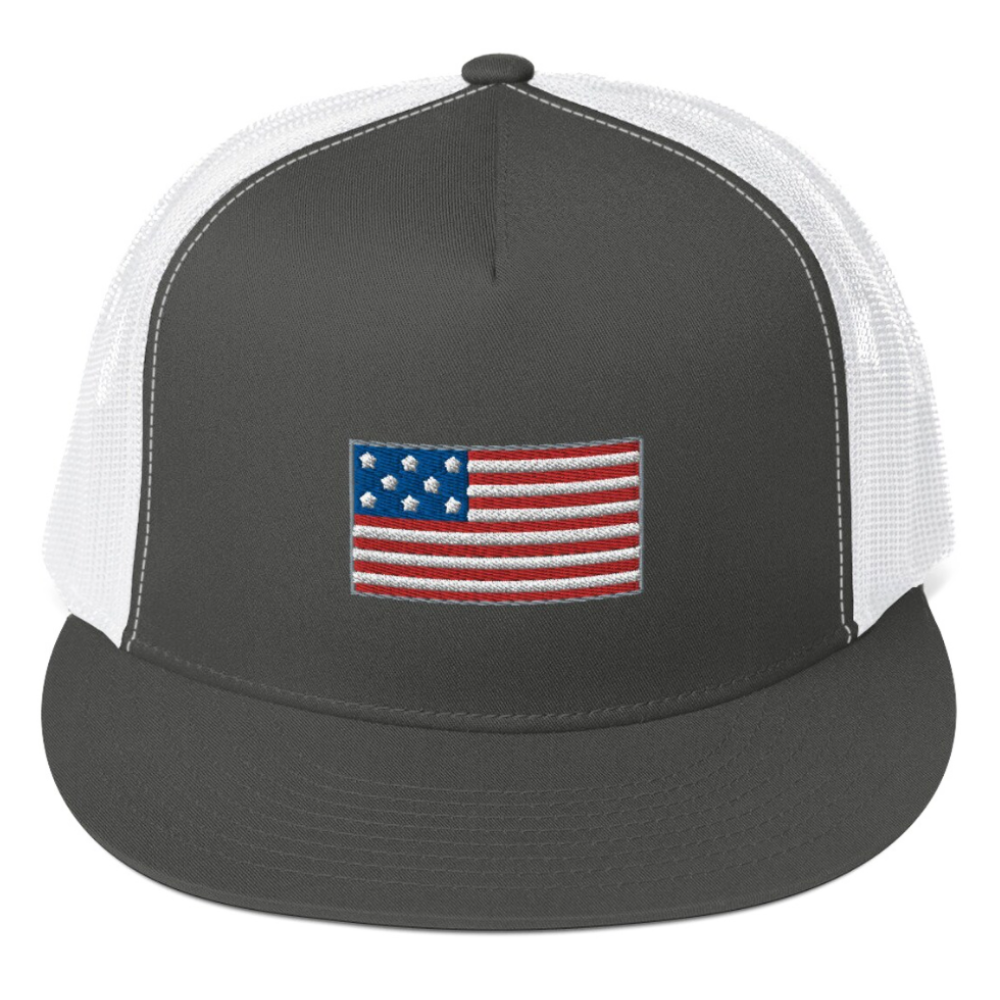 Y 6006 5 Panel Flat Bill Trucker Hat Embroidered American Flag Custom Color Breathable Mesh Adjustable Snapback Closure Unisex 3