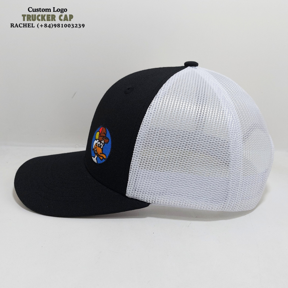 Y 6606 Trucker Hats 6 Panel Gorras Structured Caps Embroidered Logo Black/White Slight Curved Brim Adjustable Snapback Closure 4