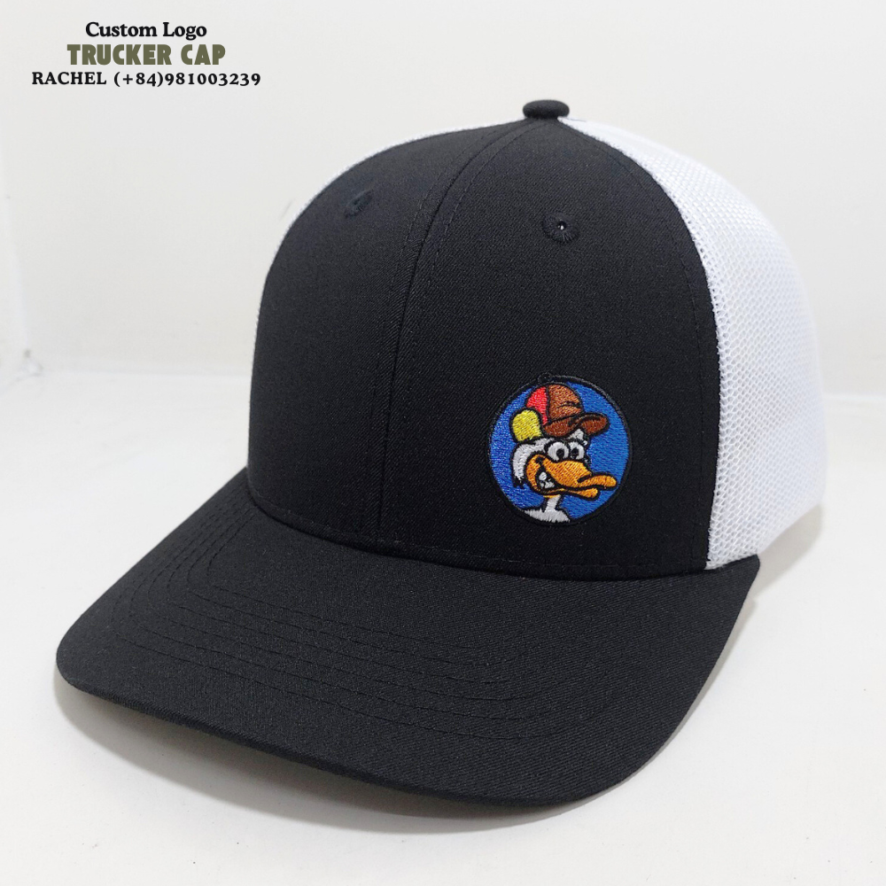 Y 6606 Trucker Hats 6 Panel Gorras Structured Caps Embroidered Logo Black/White Slight Curved Brim Adjustable Snapback Closure 3