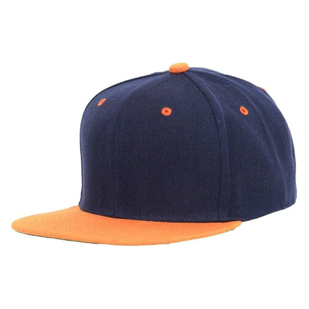 Y Classic Snapback 6 Panel 3D Embroidered Logo Custom Eyelets Orange/Navy Blue Flat Brim Plastic Single Row Closure High Quality 4