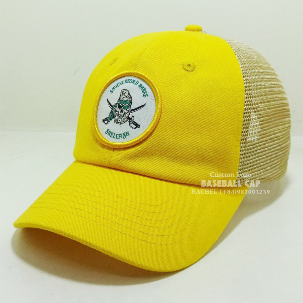 Yellow Baseball Trucker Hats 6 Panel Gorras Structured Caps Woven Patches Label On Sweatband Adjustable Snapback Closure Unisex 2
