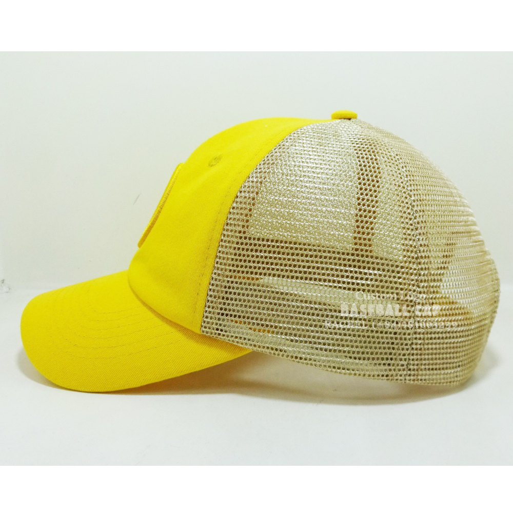 Yellow Baseball Trucker Hats 6 Panel Gorras Structured Caps Woven Patches Label On Sweatband Adjustable Snapback Closure Unisex 3