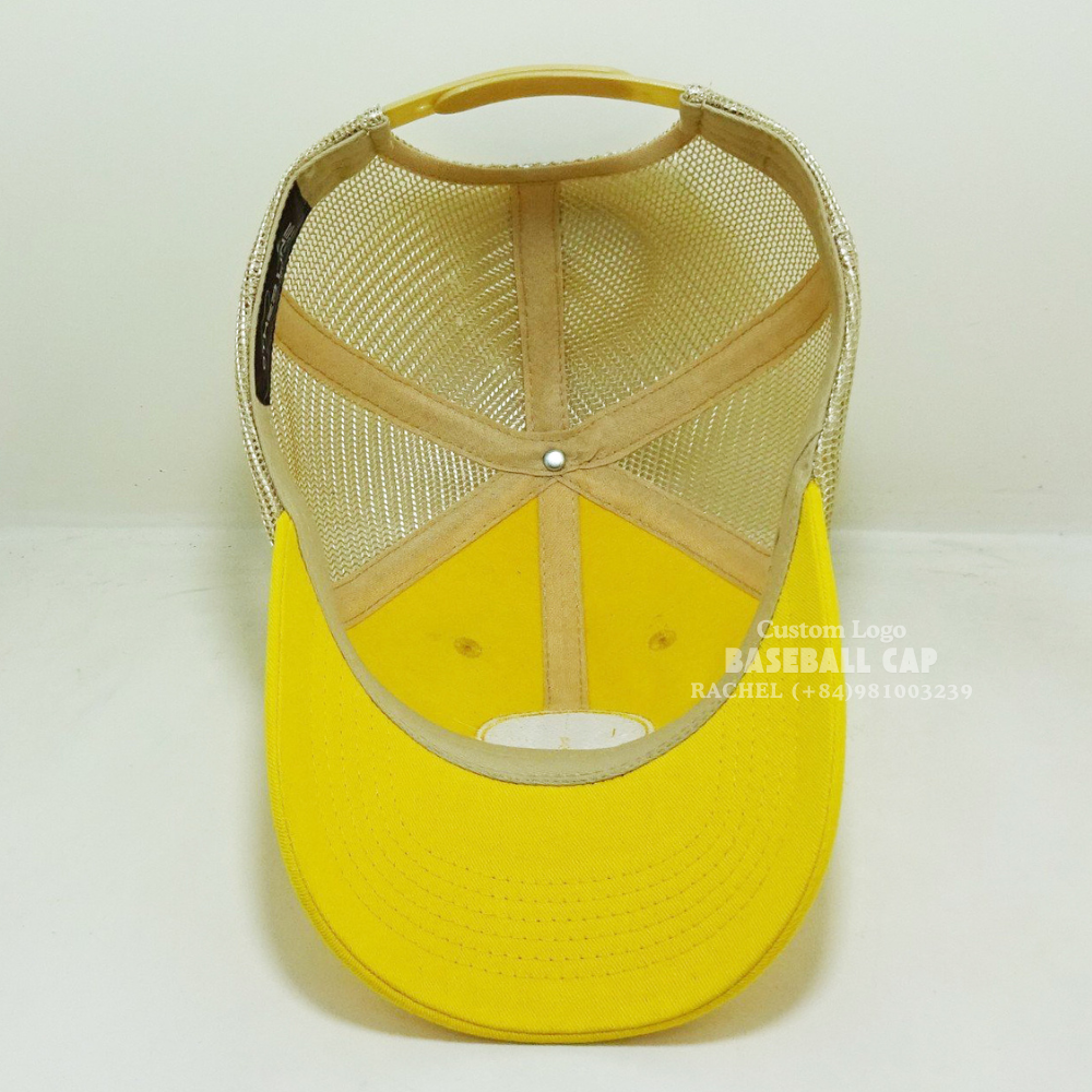 Yellow Baseball Trucker Hats 6 Panel Gorras Structured Caps Woven Patches Label On Sweatband Adjustable Snapback Closure Unisex 5