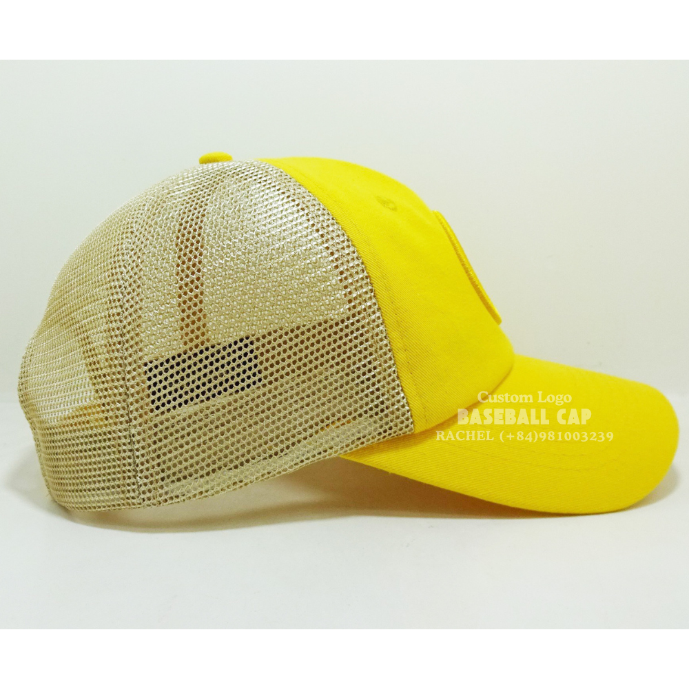 Yellow Baseball Trucker Hats 6 Panel Gorras Structured Caps Woven Patches Label On Sweatband Adjustable Snapback Closure Unisex 4