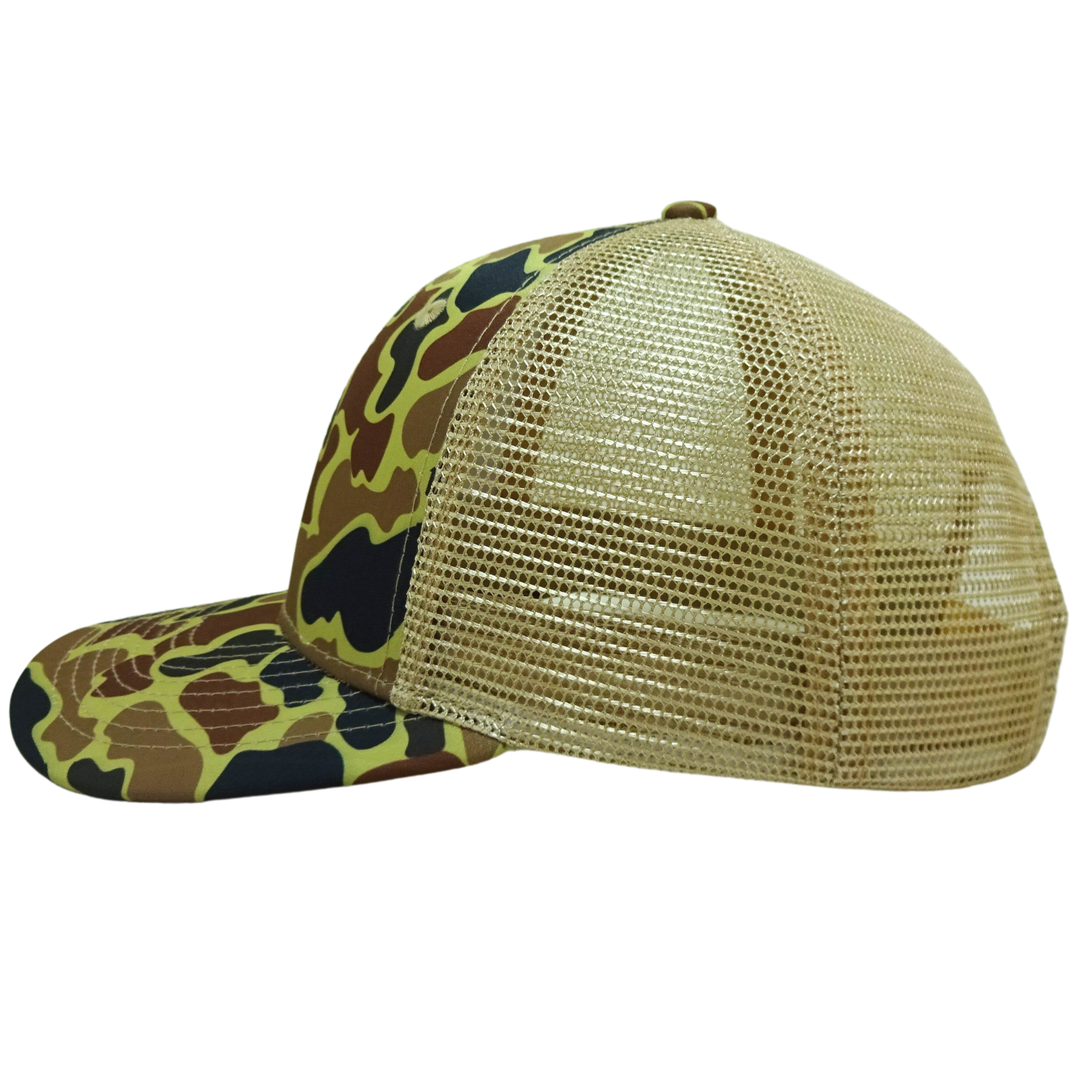 Yellow Camouflage 6 Panel Contrast Embroidered/Woven Logo Patch Structured Cap Plastic Single Row Buckle Snapback Closure Unisex 3