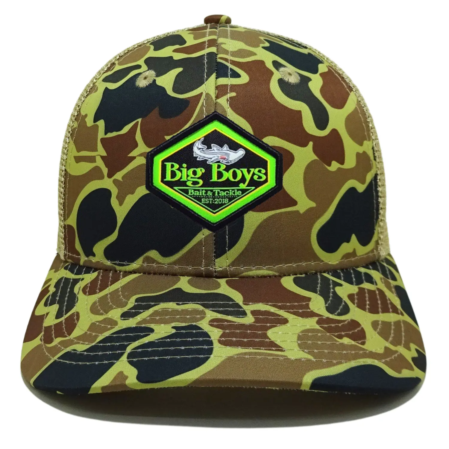 Yellow Camouflage 6 Panel Contrast Embroidered/Woven Logo Patch Structured Cap Plastic Single Row Buckle Snapback Closure Unisex 2