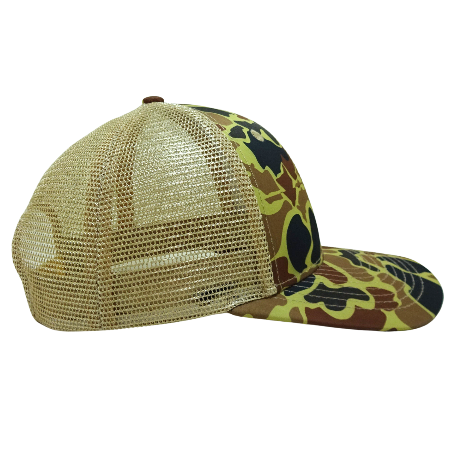 Yellow Camouflage 6 Panel Contrast Embroidered/Woven Logo Patch Structured Cap Plastic Single Row Buckle Snapback Closure Unisex 4