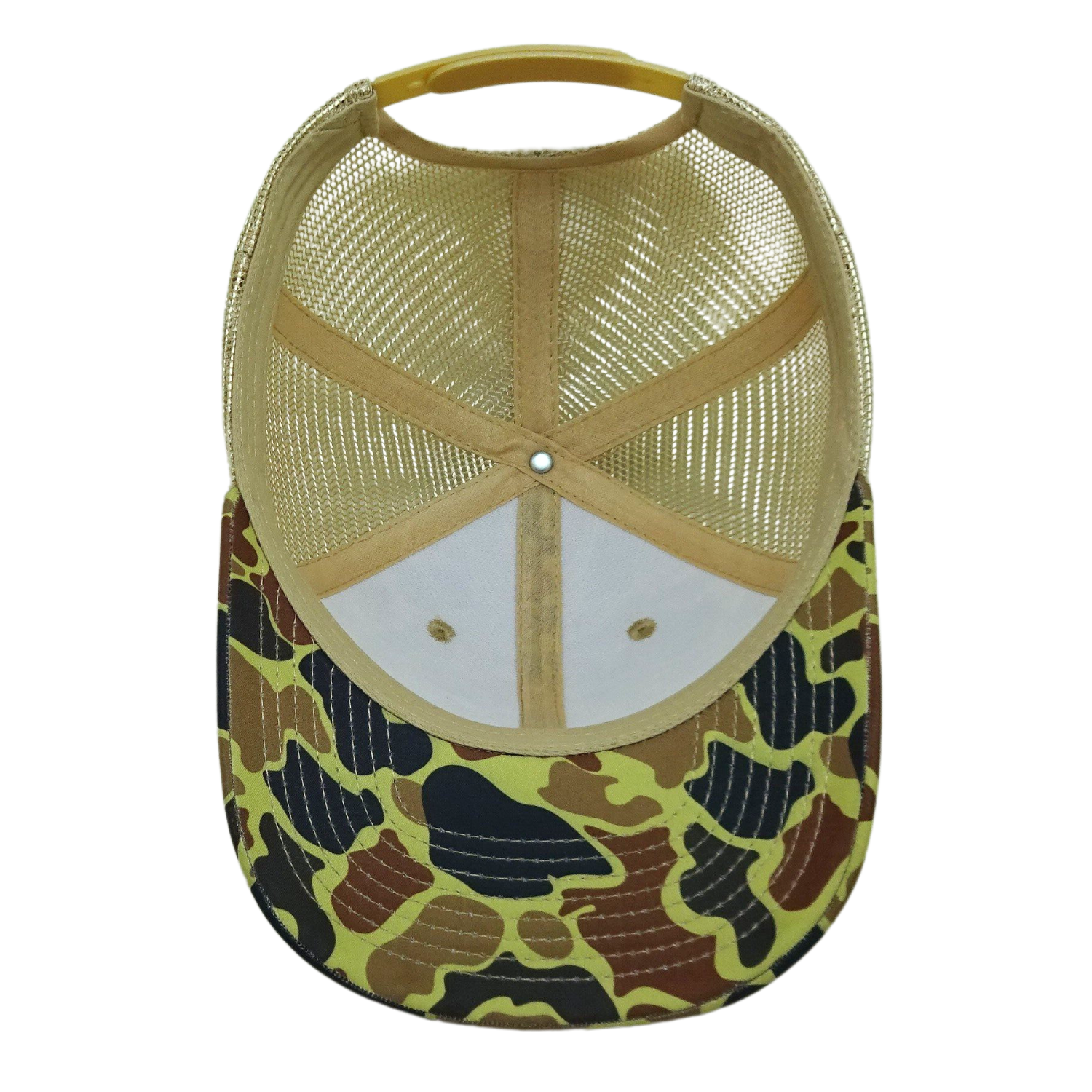 Yellow Camouflage 6 Panel Contrast Embroidered/Woven Logo Patch Structured Cap Plastic Single Row Buckle Snapback Closure Unisex 5